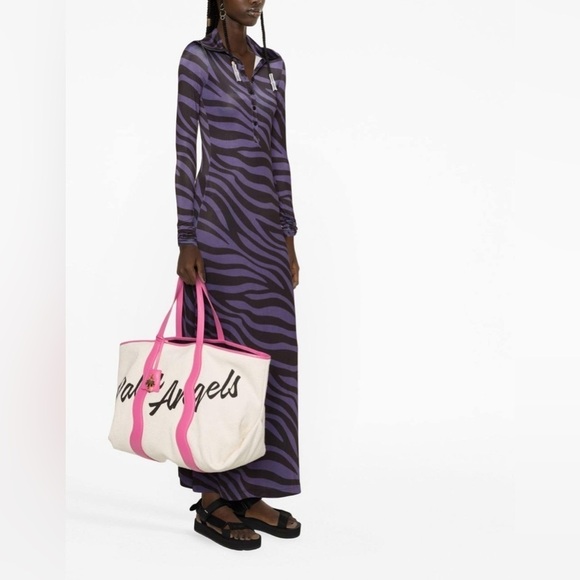 Palm Angels Pink Leather Logo Tote Bag Shoulder Carryall Large Display Model - Picture 6 of 16